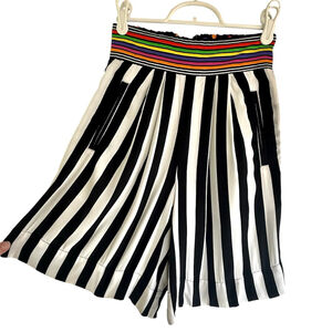 Vintage Black & White Striped Shorts | Rainbow Waistband | Size 2